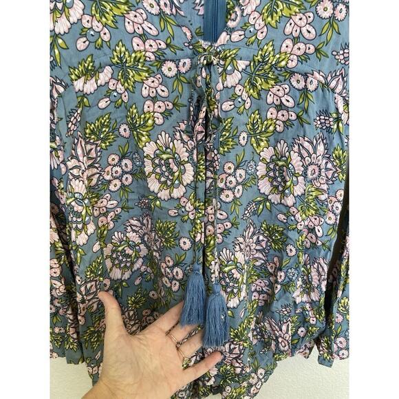 Tiare Hawaii Blue & Pink Floral Flare long Sleeve Romper One Size boho vacation - Picture 4 of 7